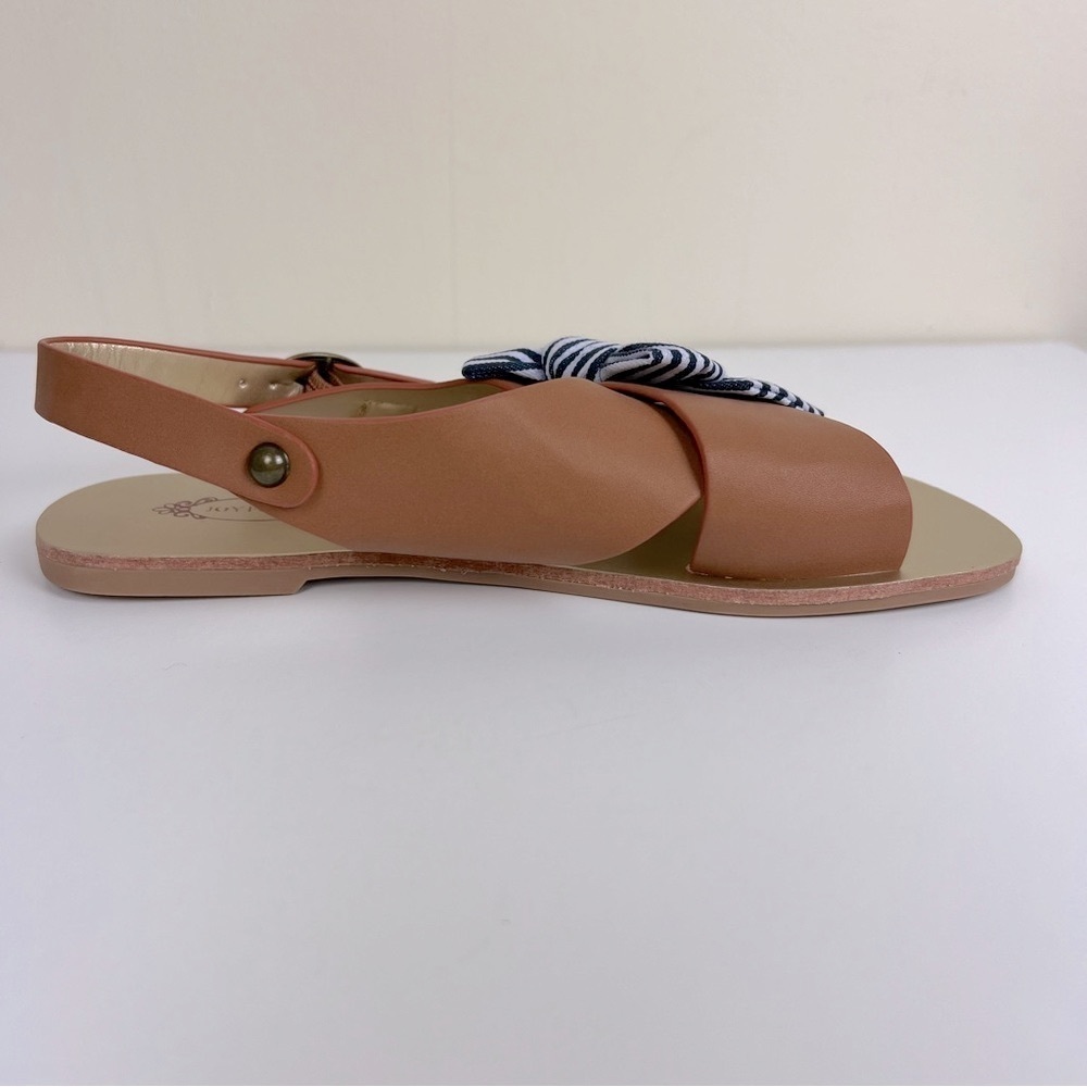 Joyfolie | Striped Bow Criss Cross Sandal Brown With Navy White Bow | Girls 2. - Picture 4 of 9